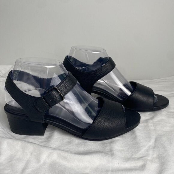 Eileen Fisher Black Pebbled Leather Ankle Strap Sandals With Block Heel Size 7.5 - Picture 6 of 7
